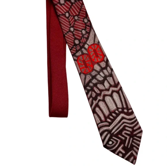 VINTAGE UNISEX Tie Collection’s Item Hand painted One of a kind, Skinny Burgundy - Picture 2 of 3